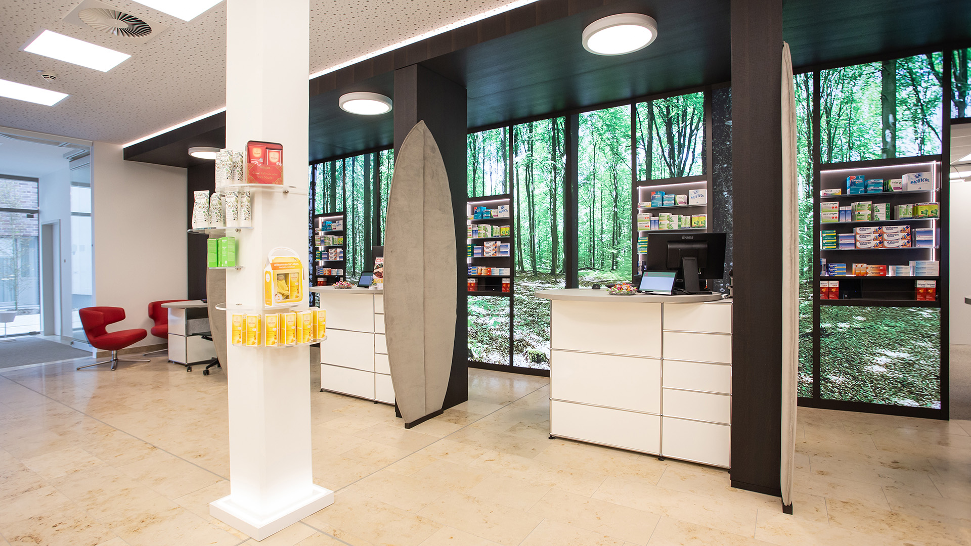 Einrichtung Apotheke mit USM Haller Möbelbausystem